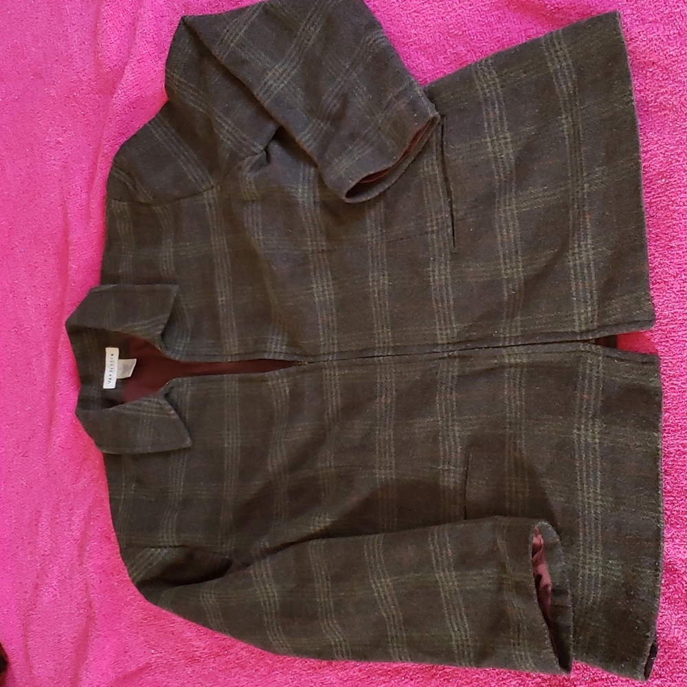 Muted plaid zippered wool blend jacket